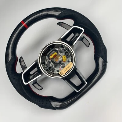 Carbon Fiber Steering Wheel Fit For Porsche 718 911 Macan Panamera Cayenne 2014+ - Image 1 of 4