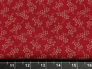 Tina Scrap 9”x21” Flower Petals Garden Red Swirl Leaves Floral COTTON Fabric - Picture 1 of 1