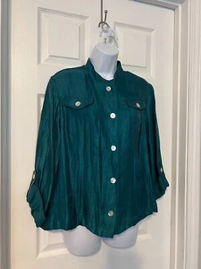 RUBY RD Green 3/4 Sleeve Button Front Silky Dress Jacket Sz 14 - Picture 1 of 9