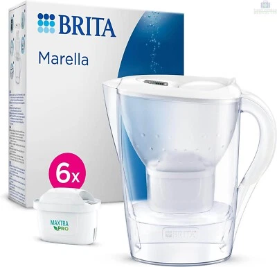 BRITA Marella MAXTRA Pro Caraffa Filtro Acqua 2,4L + Confezione da 6 Cartucce, Bianco