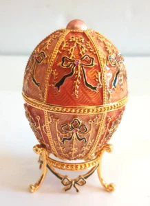 Joan Rivers Imperial Treasures Collection Enamel Egg Bows Pink Pearl Trinket Box - Picture 1 of 9