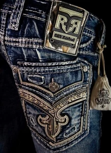 $250 Mens Rock Revival "Rimfire" Leather Double Faux Pockets Straight 36 X 31 - Picture 1 of 19