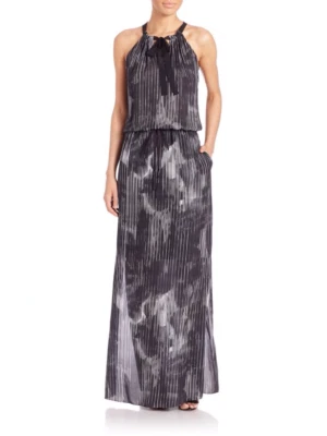 Vestido Halter Elie Tahari York Coquetel de Seda Maxi Linha A - Imagem 1 de 2