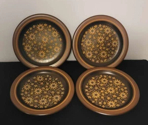 Vintage Mikasa Majorca Daisies Set of 4 Dinner Plates E-3001 MCM Brown Stoneware - Picture 1 of 8