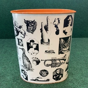 Vintage J.L. Clark MCM Mülleimer 60er Lithogramm Ikonen s/w & orange Papierkorb - Bild 1 von 6