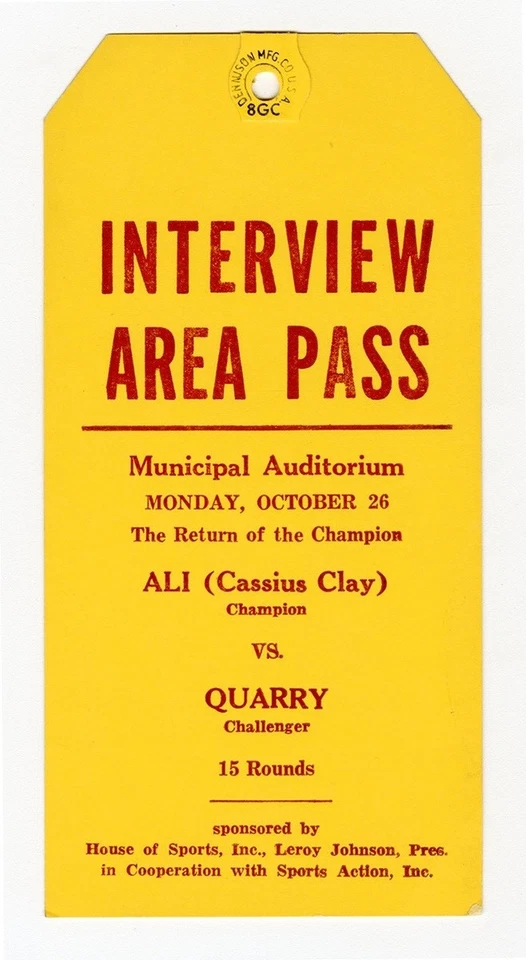 1970 Muhammad Ali vs Jerry Quarry Original Entrevista Área Acceso Pass Foto 1 de 1