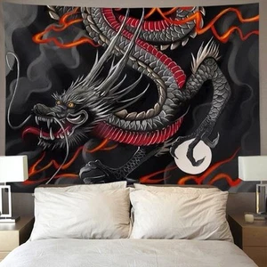 black red Chinese Dragon Japanese dragon art Wall Tapestry Hippie Art Tapestr... - Picture 1 of 4
