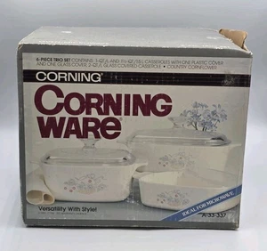 New Open Box Vintage Corning Ware 6 Piece Trio Set 1988~ Country Cornflower - Picture 1 of 7