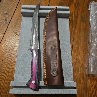 Cuchillo hecho a mano de 12" Full Tang, mango de madera, funda de cuero Foto 1 de 4