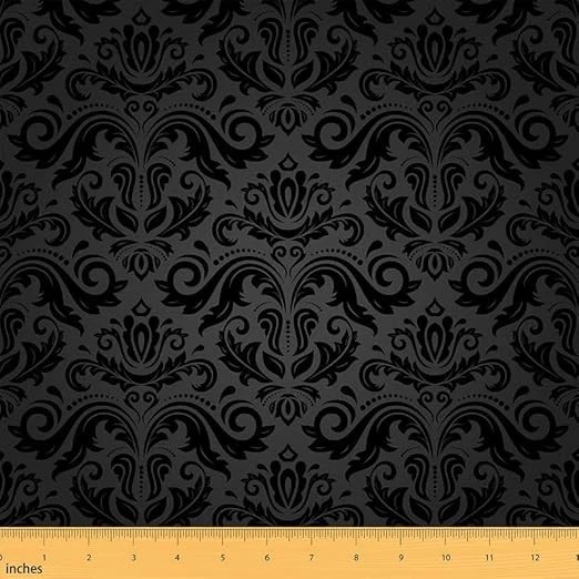 Tela de tapicería Boho Damasco, patrón floral, hágalo usted mismo, negro gris Foto 1 de 1