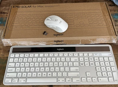 Logitech K750 Solar Mac Keyboard w/Receiver In Box & Logi M650 Mouse Tested XLNT - Image 1 of 4