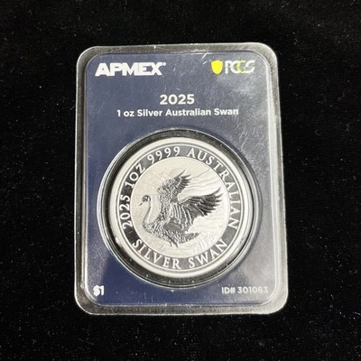APMEX Australia 2025 1 oz Silver Swan, MD Premier Single PCGS FirstStrike Foto 1 de 4