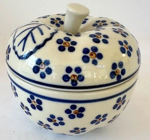 Vintage Boleslawiec Polish Pottery Ceramic Apple Baker Floral/Dot - Picture 1 of 6