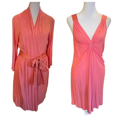 Midnight By Carole Hochman 2 Pc Set Robe S  Gown M Coral Peach Soft Stretch Lux - Image 1 of 4