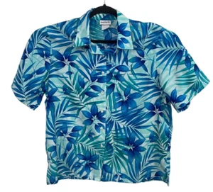 Vintage Bon Worth Blue Tropical Beach Short Sleeve Shirt Womens Plus Size 1X - Picture 1 of 8