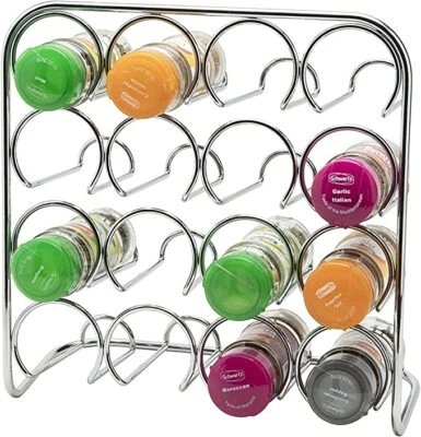 4 Tier Square Chrome Free-Standing Herb Spice 16 Jar Kitchen Storage Rack UK - Image 1 of 3