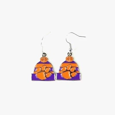 CLEMSON TIGERS DANGLE EARRINGS KNIT BEANIE CAP W/ LOGO HYPOALLERGENIC Licensed Cover