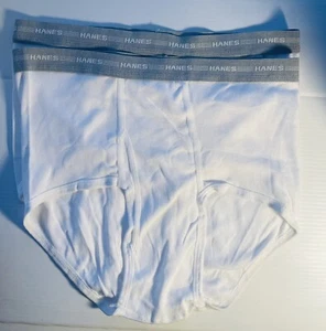 Lot of 2 Vintage White Hanes Gray Waistband Fly Front Briefs Sz 42 XL - Picture 1 of 3