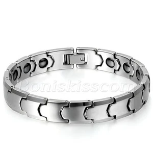Men 10mm Wide Glossy Tungsten Carbide Charm Healthy Magnetic Bracelet Wrist Link - Picture 1 of 4