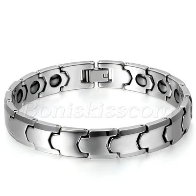 Men 10mm Wide Glossy Tungsten Carbide Charm Healthy Magnetic Bracelet Wrist Link - Image 1 of 4