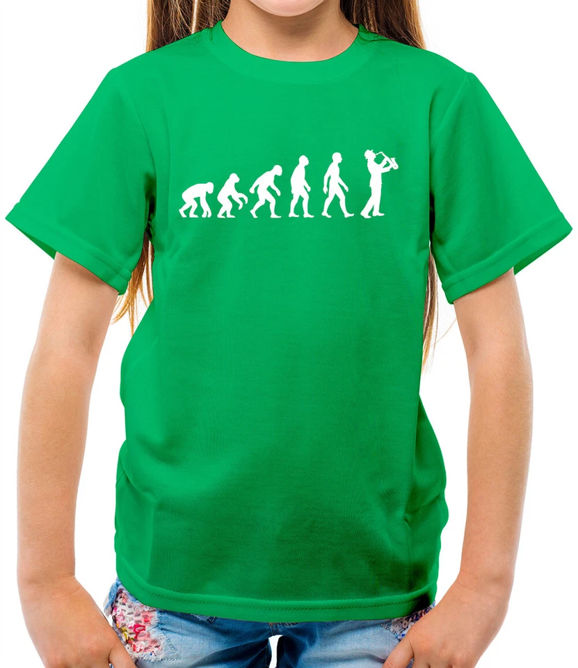 DRESSDOWN Evolution of Man Saxophone Player Kids T-Shirt - Sax - Music - Instrument
