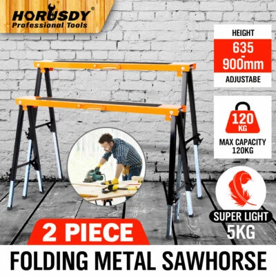 2Pc Mastercraft Sawhorse Metal Folding Non-slip Surface Saw Horse 120KG Capacity - image 1 of 4