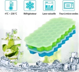 Lot 2 Bacs glaçons nid abeille Silicone souple avec couvercle empilable 74 trous - Imagen 1 de 6