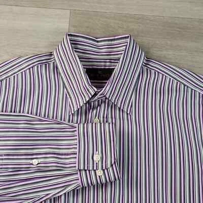 ETRO Button Up Dress Shirt Men's 42 Striped Cotton Long Sleeve Blue Purple Gray - Image 1 of 4