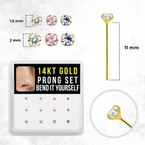 Anello a perno naso coda di pesce oro 14 carati 22 G 11 mm punzone set gemme zirconi preziosi - Foto 1 di 10