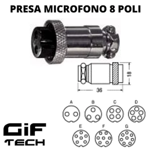 PRESA MICROFONO 8 POLI IRREVERSIBILE RADIOAMATORE VHF VOLANTE SCHERMATO FEMMINA - Foto 1 di 1