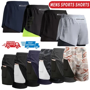 2 In 1 Men GYM Sport Shorts Running Fitness Jogging Workout Sports Short Pants - Picture 1 of 35