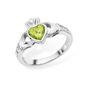 Sterling Silver Peridot Ring Claddagh August Stone 925 Hallmarked Size J - R - Picture 1 of 3
