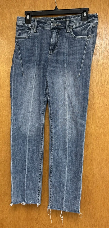 Kut From the Kloth Ankle Jeans Women 2 Blue Denim Cotton Frayed Hem Straight Leg - Image 1 of 4