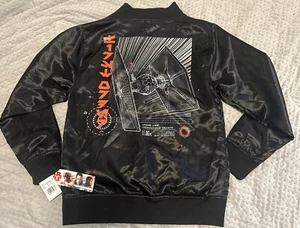 Mad Engine Star Wars Satin Jacket Youth Medium Black Tie Fighter Full Zip unisex - Picture 1 of 9