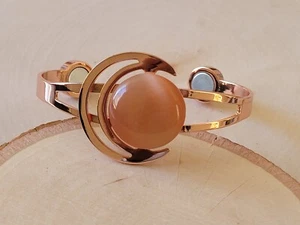 Solid Copper Magnetic Bracelet Copper Arthritis Therapy Cuff Cat Eye Sun & Moon - Picture 1 of 15