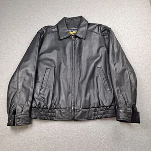 Vtg Airborne Leathers Jacket Men Large Black Bomber US Airforce Pilot 90s Biker - Picture 1 of 7