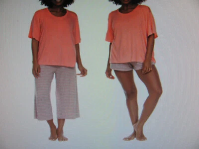 Conjunto de pijama de 3 piezas Honeydew-capri/pantalones cortos-coral y rayas grises-talla L (12/14)-nuevo con etiquetas Foto 1 de 4