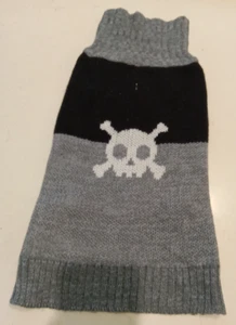 HUNDEPULLOVER Totenkopf Shirt Rollkragen Large für kleine Hunde 19,5" grau & schwarz GEBRAUCHT - Bild 1 von 8
