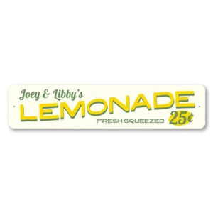 Letrero de limonada, personalizado recién exprimido 25 centavos habitación con nombre para niños - aluminio - Imagen 1 de 4
