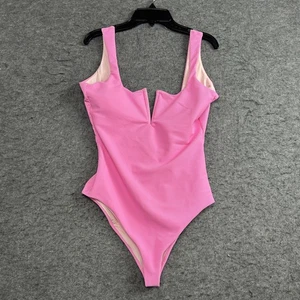 Traje de baño Beach Riot para mujer rosa mediano de una pieza acanalado muesca en V hecho en EE. UU. - Imagen 1 de 5