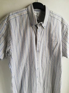 Van Heusen Short Sleeve White Blue Pale Yellow Striped Shirt BNWT Size XL - Picture 1 of 7