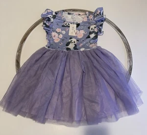 Pete + Lucy Girls Dress Size 6/6x Pretty Pandas Purple Cap Sleeve Tulle  - Picture 1 of 7