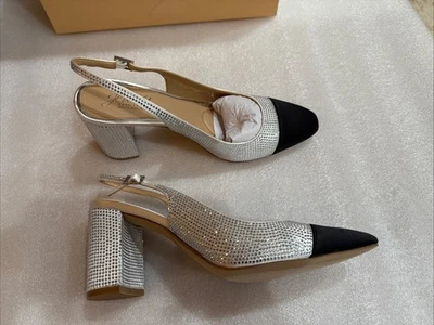 JEWEL BADGLEY MISCHKA TATUM EMBELLISHED SLINGBACK PUMP BLACK IVORY SZ 8 NEW - Image 1 of 4