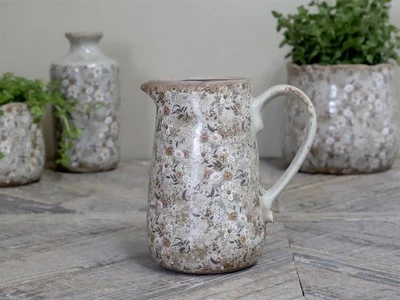 Green Floral Pattern Jug Vase, Decorative Rustic Jug for Flowers Chic Home Decor - Image 1 of 4