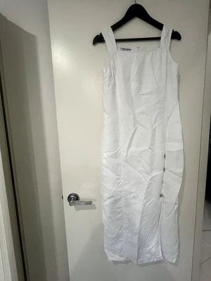 Vestido para mujer Robert Burton con tiras y abertura lateral 100 % lino blanco talla 8 Foto 1 de 4