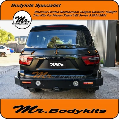 Gloss Black Tailgate Garnish & Tail Light Trims For Nissan Patrol Y62 2020-2025 - image 1 of 4