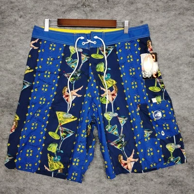 Vintage Rusty Board Shorts Mens 36 Blue Martini Girl Swim Trunks Made in USA NEW - Image 1 of 4