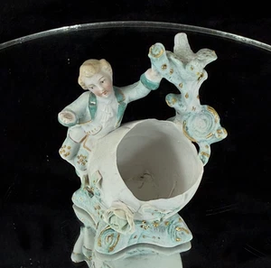 Antike deutsche Porzellan Figur Übertopf/Vase 19. Jahrhundert: Junge mit Vogel - Bild 1 von 11