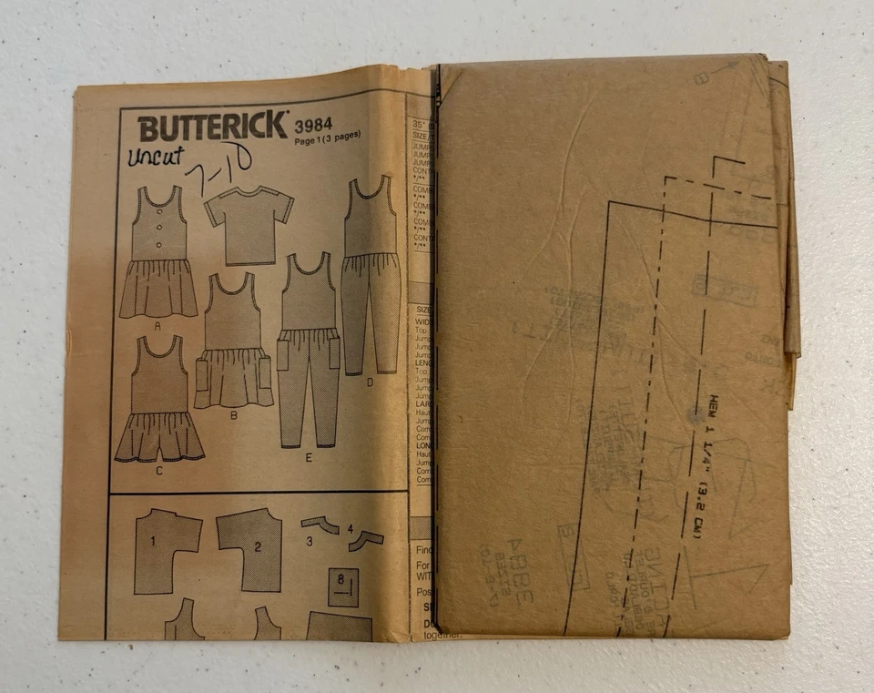 Butterick 3984 Size 7-10 Jumper, Top And Jumpsuit FACTORY FOLDED - Image 1 of 1