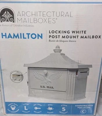 White Post Mount Mailbox Hamilton Locking Large Capacity Cast Aluminum HM200W00 - Image 1 of 4
